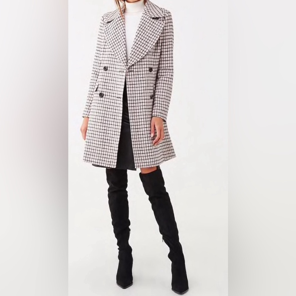 Forever 21 Pink Houndstooth Long Coat